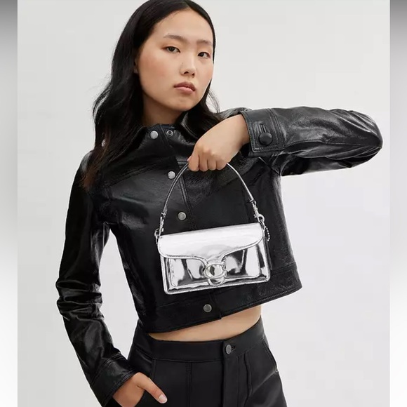 Coach Tabby Shoulder Bag 20 In Metallic silver NWT with crossbody strap - Picture 3 of 17